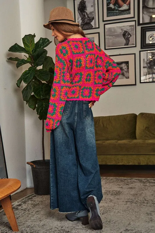 Cozy Season Crochet Granny Square Pullover Sweater