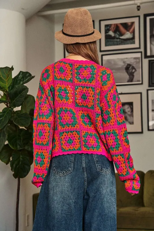 Cozy Season Crochet Granny Square Pullover Sweater