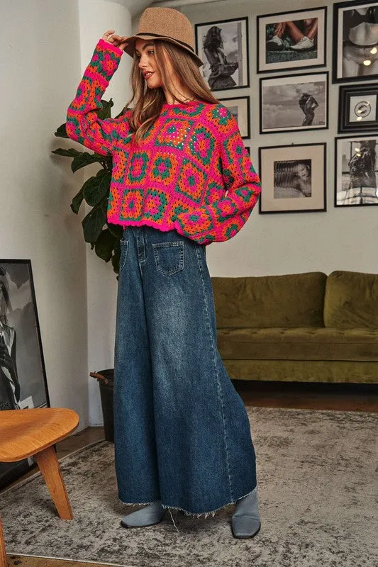Cozy Season Crochet Granny Square Pullover Sweater