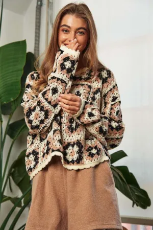 Cozy Season Crochet Granny Square Pullover Sweater
