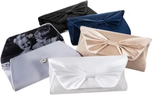 Custom Photo Silk Formal Clutch Purse - Champagne Gold, Silver, Black - Evening Wedding Clutch Bag - Bow Tie, Small - Navy Blue - Personalized Women's Handbag