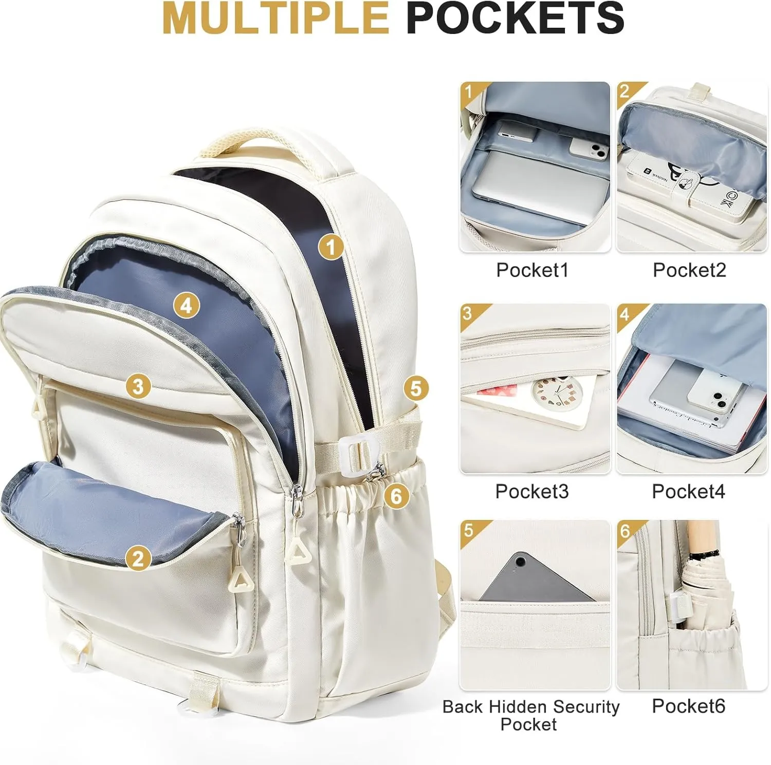Cute Backpack for College Students Waterproof School Bag High School Backpacks for Teens Girls Boys Laptop Bookbag Casual Daypacks Backpacks for Women MenBeige