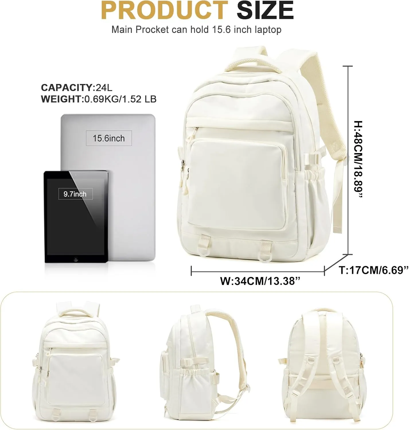 Cute Backpack for College Students Waterproof School Bag High School Backpacks for Teens Girls Boys Laptop Bookbag Casual Daypacks Backpacks for Women MenBeige