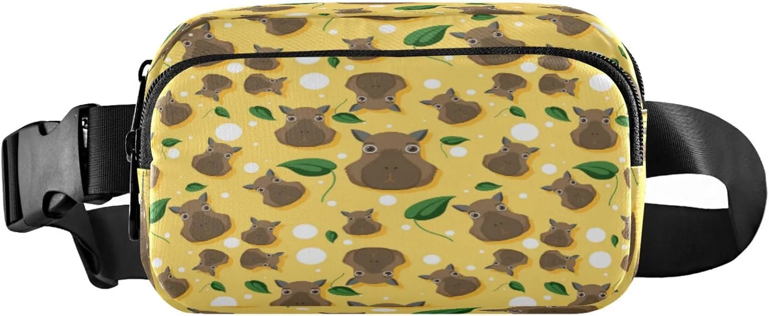 Cute Capybara Leaf Animal Belt Bag for Women Men Fanny Pack Small Waist Pouch Crossbody Bags for Outdoor Hiking Running Travel