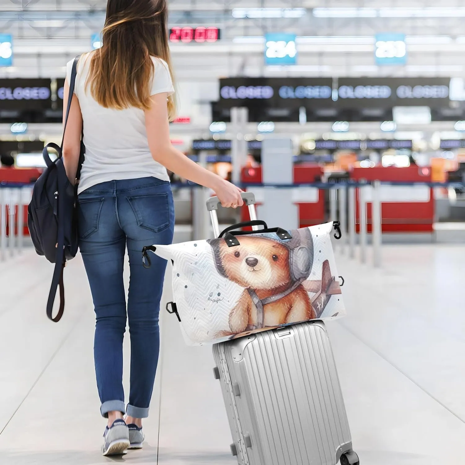 Cute Cartoon Bear Pilot Duffel Bag Womens Toiletry Bags Set of 2, Design Women Gym Bags Tote Carry on Tote