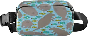 Cute Cartoon Manatee Fish Belt Bag for Women Men Fanny Pack Small Waist Pouch Crossbody Bags for Outdoor Hiking Running Travel