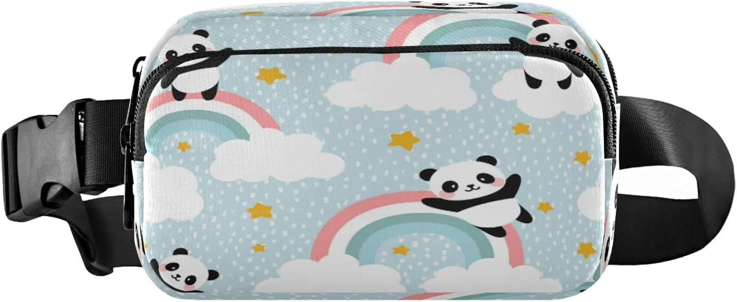 Cute Panda Rainbow Cloud Belt Bag for Women Men Fanny Pack Small Waist Pouch Crossbody Bags for Outdoor Hiking Running Travel