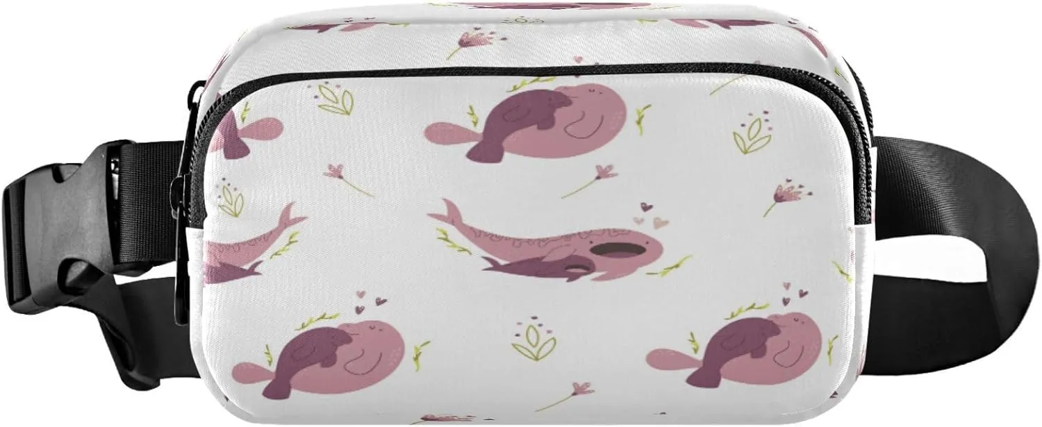 Cute Whale Shark Manatee Belt Bag for Women Men Fanny Pack Small Waist Pouch Crossbody Bags for Outdoor Hiking Running Travel