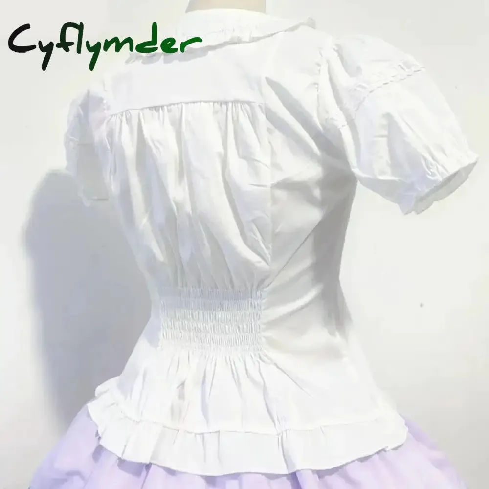 Cyflymder Japanese Gothic Lolita Style Shirts Women Vintage Elegant Detachable Long Sleeves Blouses Victorian Peter Pan Collar Slim Tops