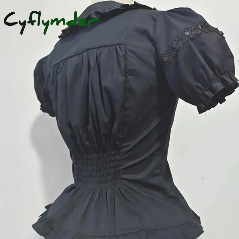 Cyflymder Japanese Gothic Lolita Style Shirts Women Vintage Elegant Detachable Long Sleeves Blouses Victorian Peter Pan Collar Slim Tops