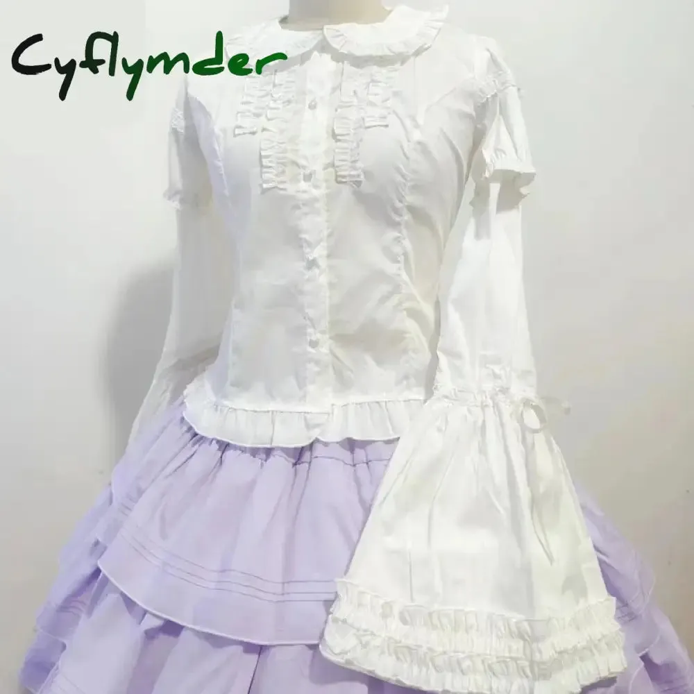 Cyflymder Japanese Gothic Lolita Style Shirts Women Vintage Elegant Detachable Long Sleeves Blouses Victorian Peter Pan Collar Slim Tops