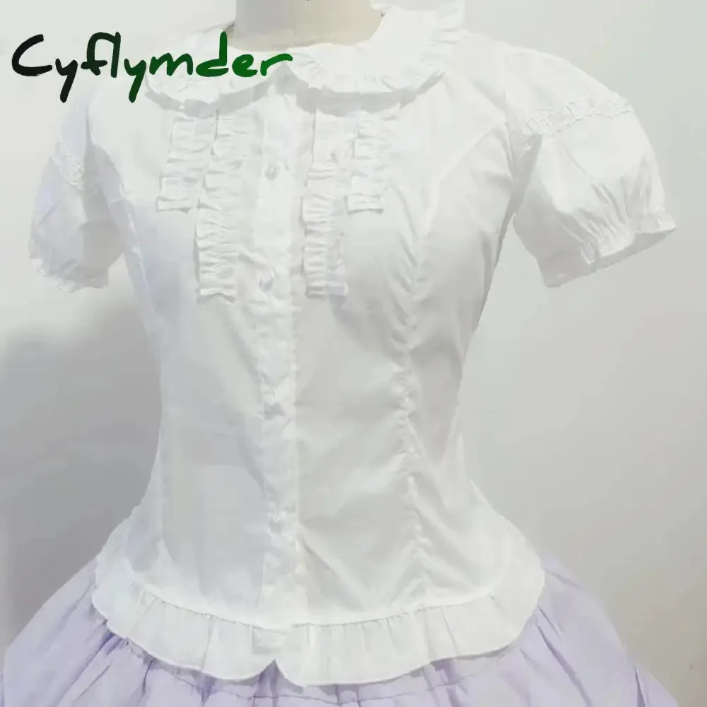 Cyflymder Japanese Gothic Lolita Style Shirts Women Vintage Elegant Detachable Long Sleeves Blouses Victorian Peter Pan Collar Slim Tops