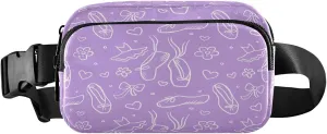 Dancing Ballerinas Silhoette Ballet Ribbons Hearts Flowers Purple Belt Bag for Women Men Fanny Pack Small Waist Pouch Crossbody Bags for Outdoor Hiking Running Travel