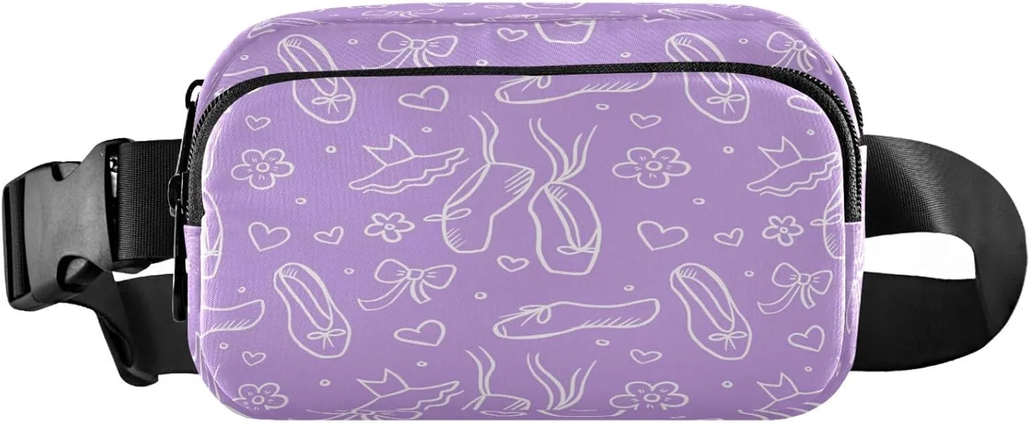 Dancing Ballerinas Silhoette Ballet Ribbons Hearts Flowers Purple Belt Bag for Women Men Fanny Pack Small Waist Pouch Crossbody Bags for Outdoor Hiking Running Travel