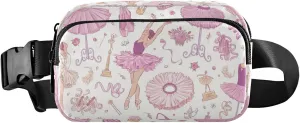 Dancing Ballerinas Silhoette Ballet Shoes Ballerinas Pink Belt Bag for Women Men Fanny Pack Small Waist Pouch Crossbody Bags for Outdoor Hiking Running Travel