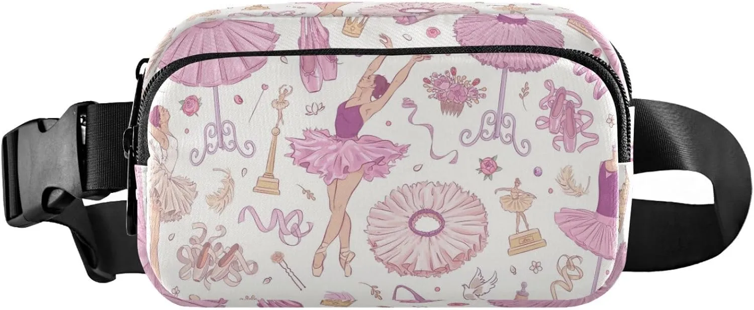 Dancing Ballerinas Silhoette Ballet Shoes Ballerinas Pink Belt Bag for Women Men Fanny Pack Small Waist Pouch Crossbody Bags for Outdoor Hiking Running Travel