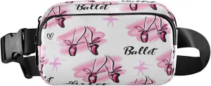 Dancing Ballerinas Silhoette Ballet Shoes Hearts Belt Bag for Women Men Watercolor Bow Fanny Pack Small Waist Pouch Crossbody Bags for Outdoor Hiking Running Travel