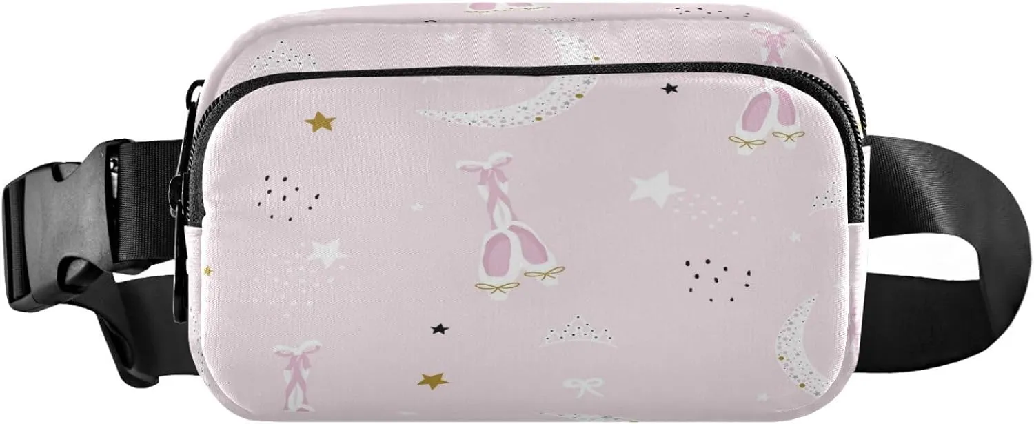 Dancing Ballerinas Silhoette Ballet Shoes Moon Glitter Belt Bag for Women Men Fanny Pack Small Waist Pouch Crossbody Bags for Outdoor Hiking Running Travel
