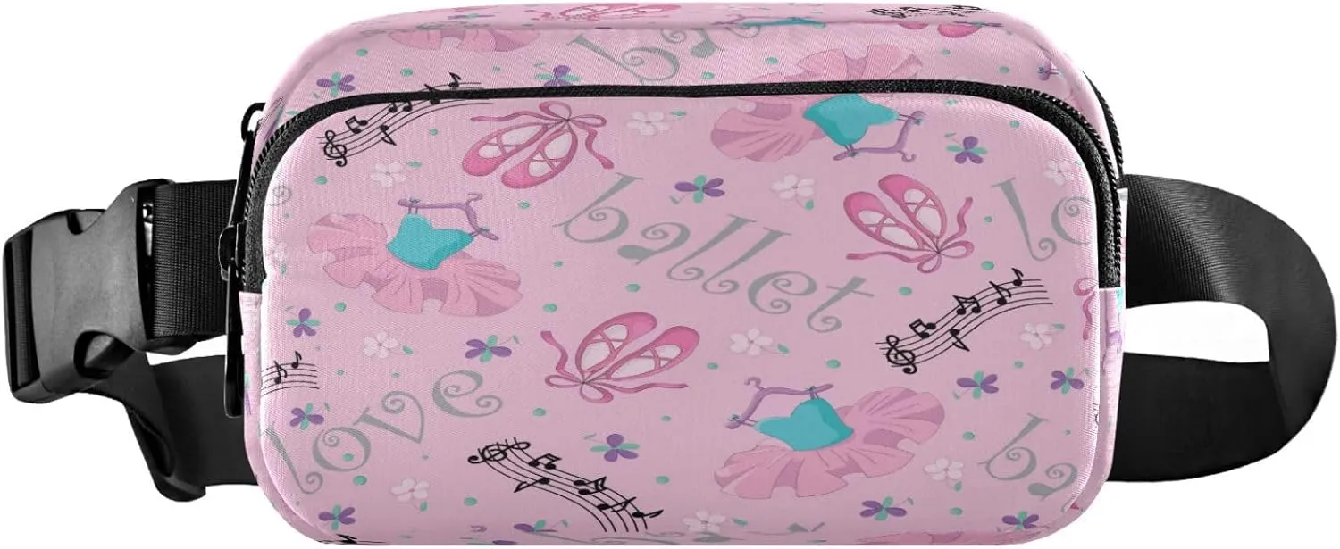 Dancing Ballerinas Silhoette Beautiful Ballet Shoes Misic Belt Bag for Women Men Fanny Pack Small Waist Pouch Crossbody Bags for Outdoor Hiking Running Travel