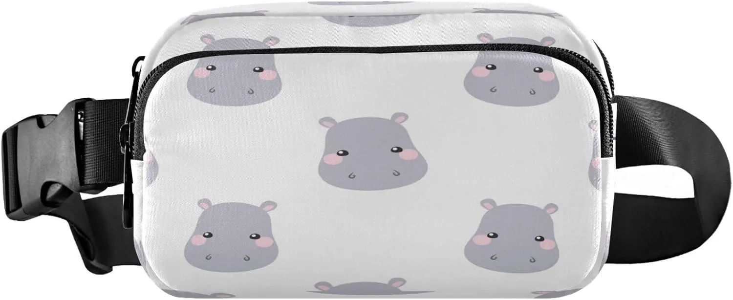 Dancing Ballerinas Silhoette Cute Hippo Grey Belt Bag for Women Men Fanny Pack Small Waist Pouch Crossbody Bags for Outdoor Hiking Running Travel