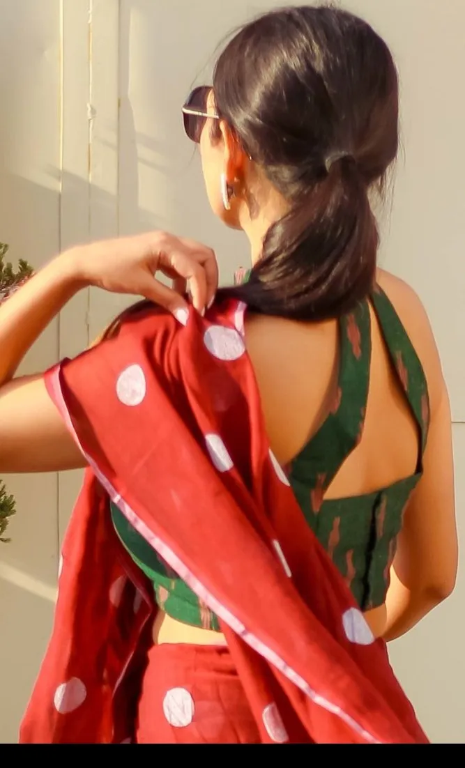 DARK GREEN IKAT COTTON READYMADE BLOUSE