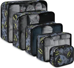 DC Comics Batman Packing Cube Set - Batman, Robin, Superman, Joker - 5 Piece Packing Cube Travel Essential - Luggage Organizer Set - For Kids,Teens,Adults