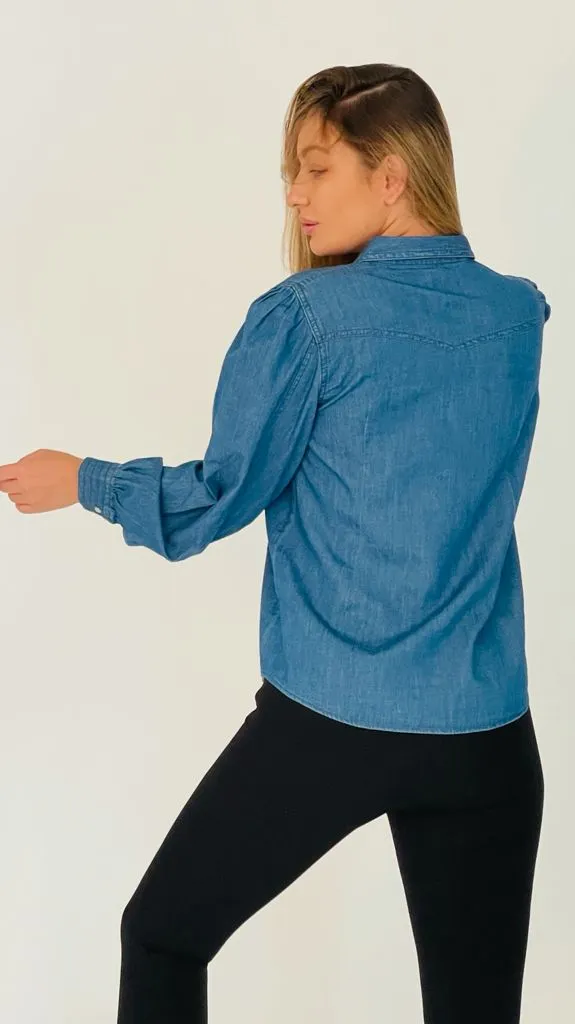 Denim Puffy Sleeves Shirt- 190003