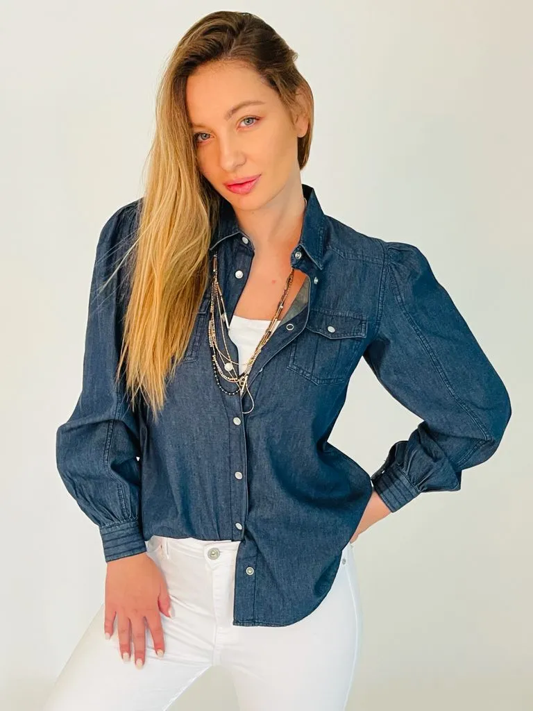 Denim Puffy Sleeves Shirt- 190003