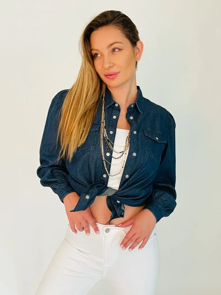 Denim Puffy Sleeves Shirt- 190003