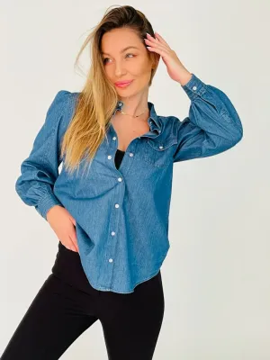 Denim Puffy Sleeves Shirt- 190003