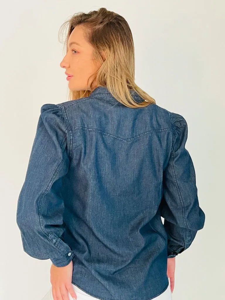 Denim Puffy Sleeves Shirt- 190003
