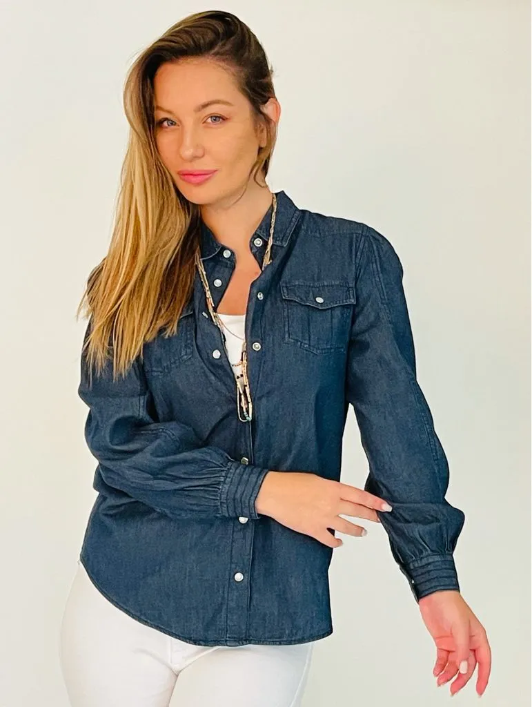 Denim Puffy Sleeves Shirt- 190003