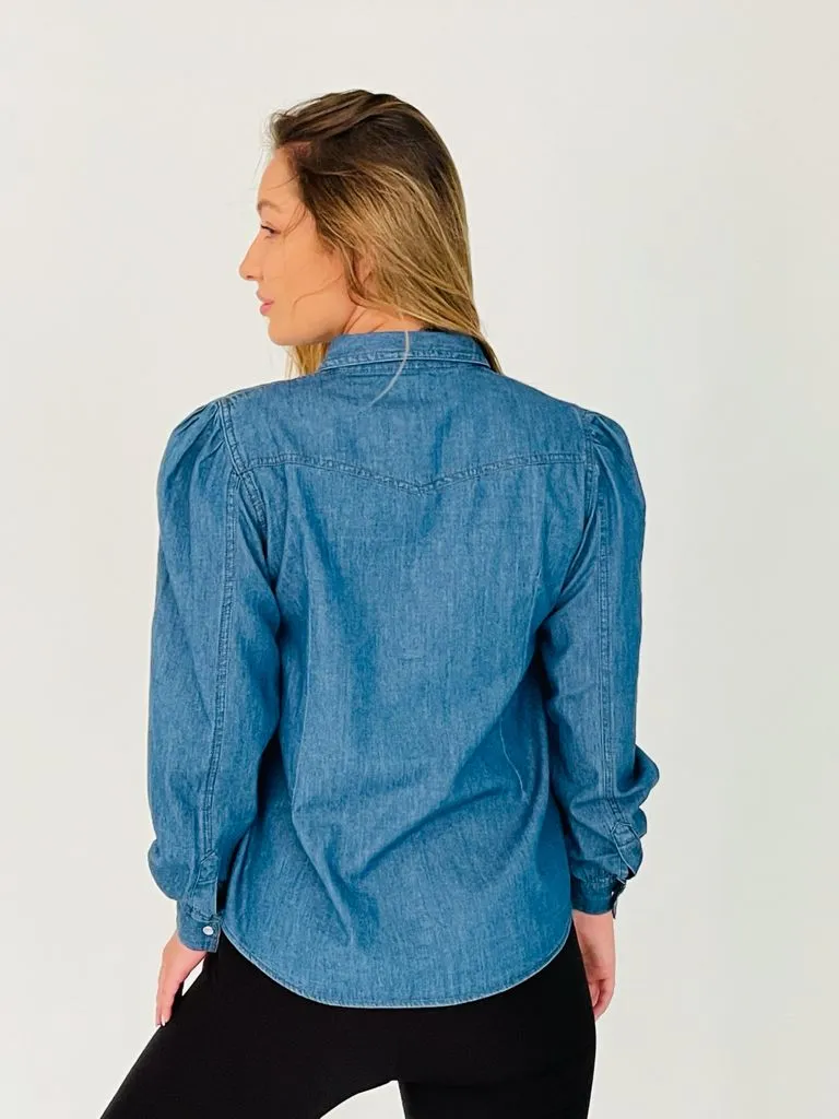 Denim Puffy Sleeves Shirt- 190003
