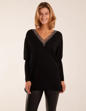 Diamante Detailed V Neck Jumper
