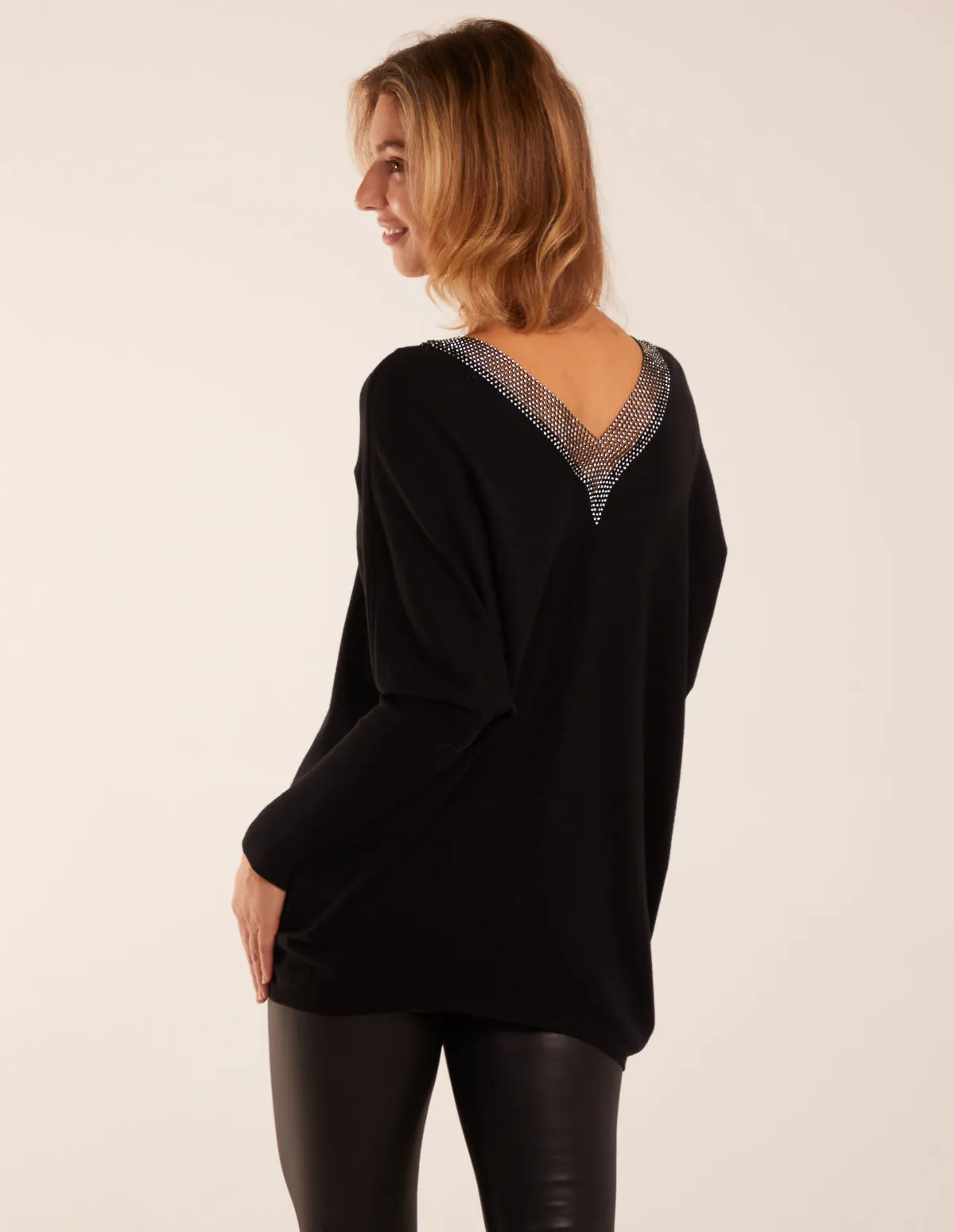 Diamante Detailed V Neck Jumper