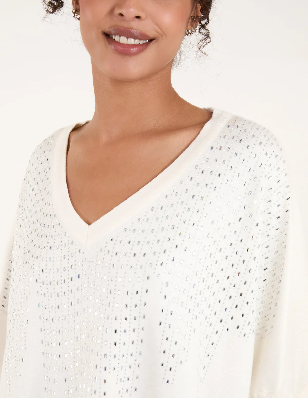 Diamante V Neck Jumper