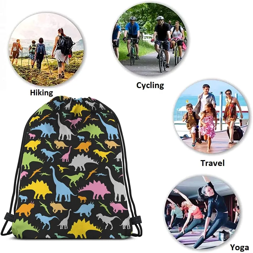 Dinosaurs Drawstring Bags - Cool Cartoon Cute Prehistoric Animal Silhouette Sport Gym Sacks for Men Women