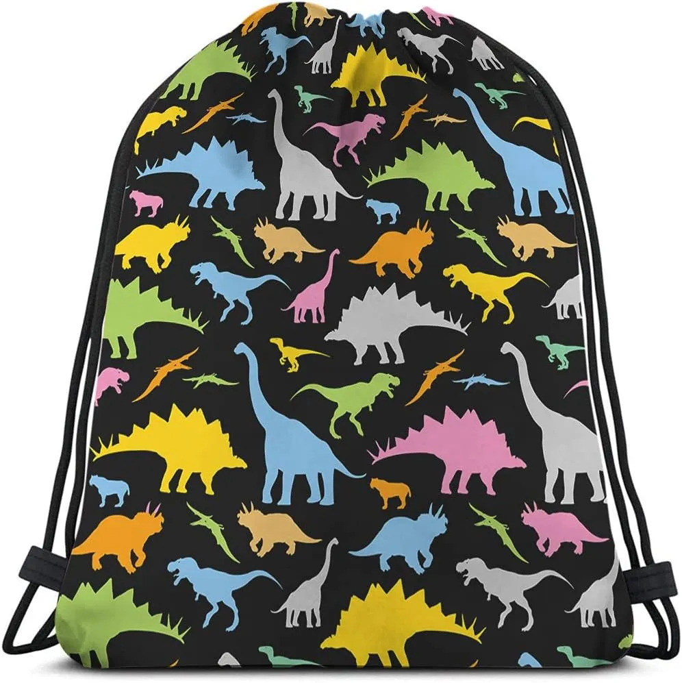 Dinosaurs Drawstring Bags - Cool Cartoon Cute Prehistoric Animal Silhouette Sport Gym Sacks for Men Women