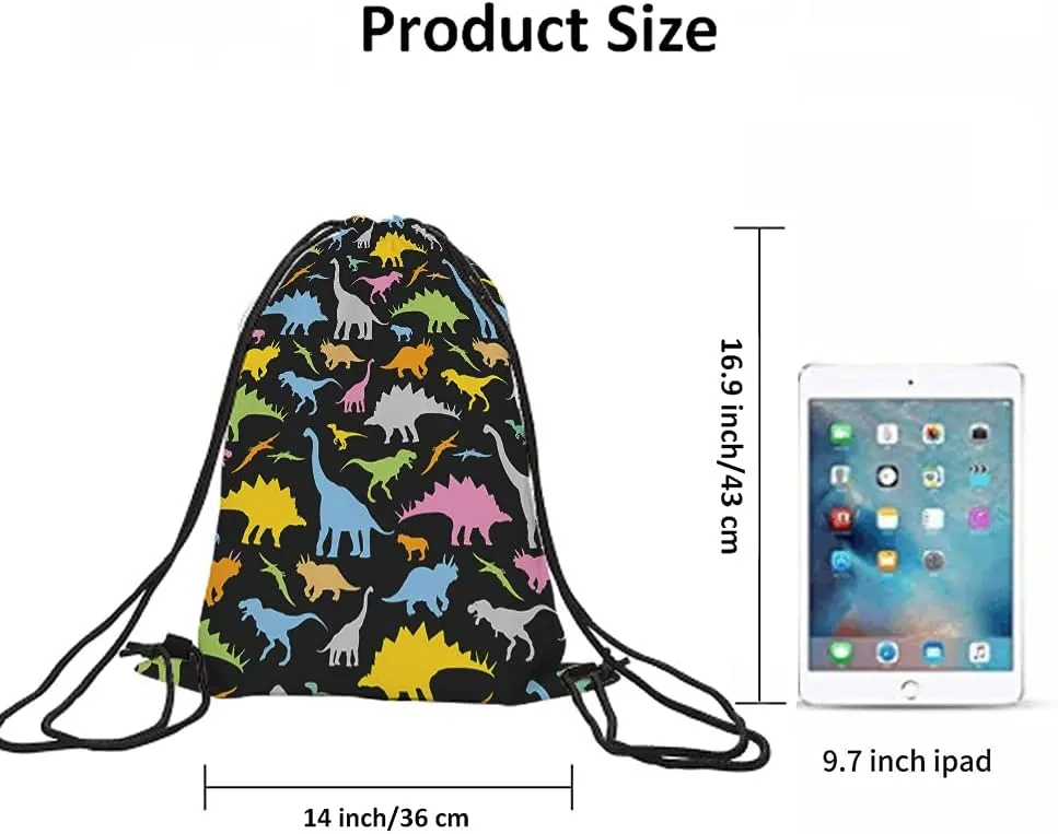 Dinosaurs Drawstring Bags - Cool Cartoon Cute Prehistoric Animal Silhouette Sport Gym Sacks for Men Women