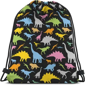 Dinosaurs Drawstring Bags - Cool Cartoon Cute Prehistoric Animal Silhouette Sport Gym Sacks for Men Women