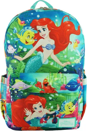 Disney The Little Mermaid - Ariel Deluxe Oversize Print Large 17.5" Backpack with Laptop Compartment - A19608 Multi-color