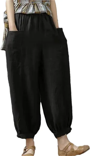 Dndrdhfb Women's Solid Color Harem Pants Loose Soft Wide Leg Pants Casual Elastic Waist Pants