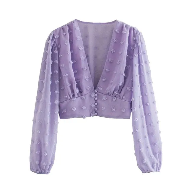 DOT CHIFFON CROPPED BLOUSE