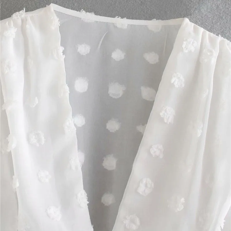 DOT CHIFFON CROPPED BLOUSE