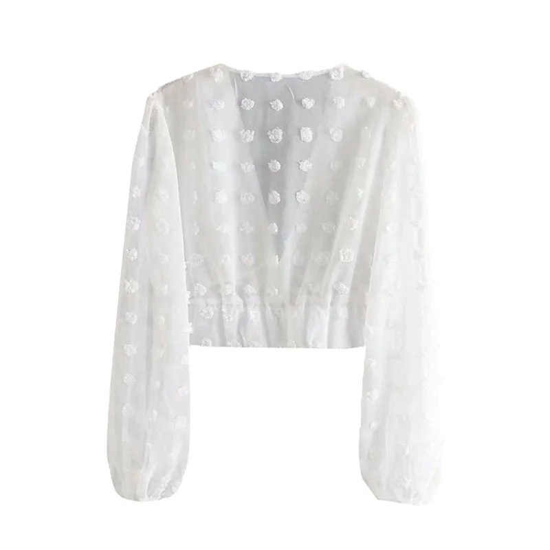 DOT CHIFFON CROPPED BLOUSE