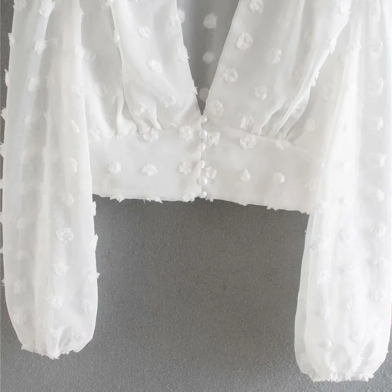 DOT CHIFFON CROPPED BLOUSE