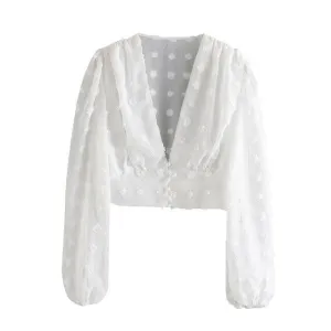 DOT CHIFFON CROPPED BLOUSE