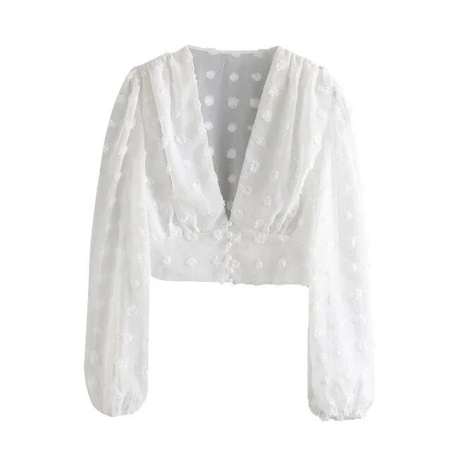 DOT CHIFFON CROPPED BLOUSE