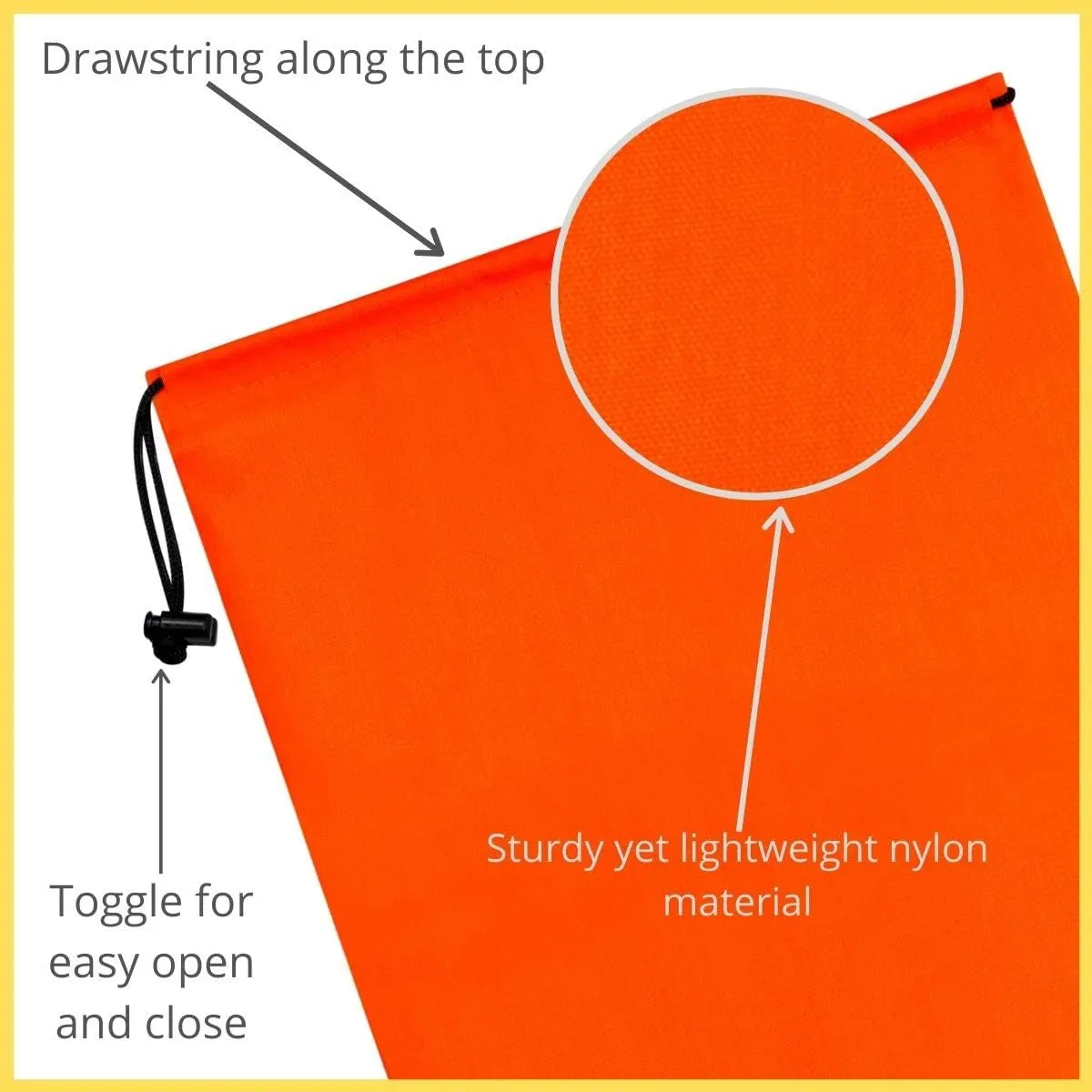 Drawstring Bag - Nylon Cinch and Ditty Stuff Pouch with Toggle (10 x 15-12 pack, Orange)