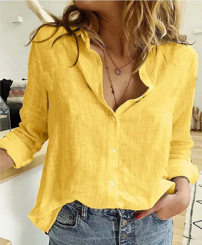 Elegant Cotton Linen Shirts Women